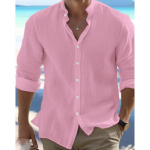 Meeste suvine s&uuml;gisvalge s&auml;rk Mehe pikkade varrukatega puuvillane linane s&auml;rk Solid riided L