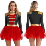Naiste litrid Tsirkuse Ringmaster Cosplay kost&uuml;&uuml;m pikkade varrukatega narmastega &otilde;la t&uuml;ll trikoo kleit Halloweeni kost&uuml;&uuml;m XXL must