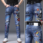 &Otilde;hukese tikandiga tr&uuml;kitud teksad Meeste moebr&auml;nd Slim Fit Stretch Feet p&uuml;ksid Meeste mood T&auml;iesti sobiv 27