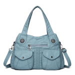 Pehme nahast vintage keskealiste naiste crossbody kott, suure mahutavusega &otilde;lakott sinine