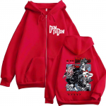 Uus Jaapani Anime Dandadan Prindiga Huppar Meeste Retro Pikkade Varrukatega Gooti Pullover Dressipluus Unisex Fliisist R&otilde;ivad Joped Kapuutsiga 2XL punane