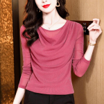 Uus S&uuml;gis Mitmek&uuml;lgne &Uuml;mar Kaelus S&auml;rav Siid Pikkade Varrukatega V&otilde;rk Aluss&auml;rk Naistele Slim Pullover T-s&auml;rk Top 3XL roosa