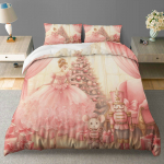 3 tk J&otilde;uludeks Tekikate Komplekt - Baleriin P&auml;hklipureja & J&otilde;ulupuu Disainiga, Pehme Roosa & Valge Pol&uuml;ester Voodipesu T&otilde;mblukuga Duvet Cover Set&EU Single(135x200cm)
