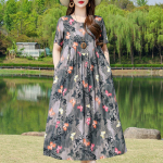 Naiste vabaaja suvekleidid Vintage riided Lahtised l&uuml;hikeste varrukatega Pluss suuruses Elegantsed pikad kleidid XL
