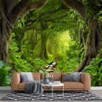 Suur metsaseina muster Loodusmaastik Seinamaal Magamistuppa Elutuppa Seinamaalid Metsa tapeet Kodu kaunistus 200 cm(W) x 140 cm(H) green