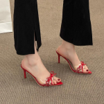 Temperamentne Kontsakingad Naistele Terava Ninaga Avatud Varvaste Keemiline Kiud L&auml;bipaistev Pael Liblika S&otilde;lm Libisemiskindlad Sandaalid 35 punane