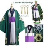 Roheline Roronoa Zoro Kimono Cosplay Anime Kost&uuml;&uuml;m &Uuml;likond Halloweeni jaoks T&auml;iskasvanu &Uuml;likonna Vooder Parukas &Uuml;ler&otilde;ivad V&ouml;&ouml; Disfraz Halloween XL&ONE PIECE gray