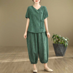 Vintage Komplekt Puuvillane Linane Jacquard Hanfu Topid+p&uuml;ksid Komplekt Meditatsioon Jooga Tai Chi V&auml;ljas K&auml;imis&uuml;likond L roheline