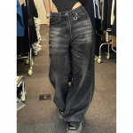 Vintage mustad laia s&auml;&auml;rega teksad Naiste Suured High Street Korea mood kottis teksap&uuml;ksid Grunge Y2k naiste hiphop S must
