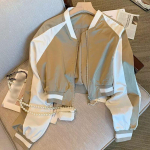 Vintage k&auml;rbitud Bomber-jakk Naiste Korea moe l&uuml;hikesed jakid T&auml;navar&otilde;ivad Spordimantlid Harajuku stiilis &uuml;ler&otilde;ivad M khaki