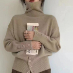 &Scaron;ikk vintage kootud k&otilde;rge kaelusega kampsun naistele s&uuml;gis-talve hooajaks, soe naiste pullover-p&otilde;hikampsun, slim fit, vabaaja, &uuml;hev&auml;rviline, lahtine kudum, topid 25256 One Size