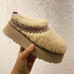 Naiste Karusnahast Sussid Ankle Boots Flat Platform L&uuml;hike Plush Soojad Klapp-Sandaalid Puuvillased Kingad Br&auml;nd Talv Lumi Puuvillane Botas 35 beež