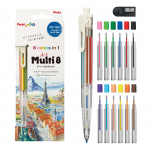 Pentel Art Multi 8 V&auml;rvilised pliiatsid 8 v&auml;rvi pliiatsiterade ja varupliiatsikomplektiga XPH804ST