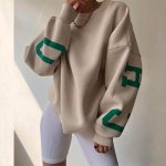 Naiste dressipluus stiilne, pikkade varrukatega vabaaja s&auml;rk, paks lahtine pullover S khaki
