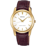 SEIKO SELECTION SCXP032 meeste unisex k&auml;ekell patareitoitega kvartsist korpuse laius 35mm nahast rihm valge sihver kollase kullaga roostevaba teras beige