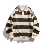 2026 Trendikas lahtine triibuline kahekihiline piqu&eacute; dressipluus - Unisex Hongkongi stiilis kevadeks/s&uuml;giseks XXXL kohv