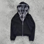 FlowStreet Uus ruuduline kangas Kahepoolne tikitud kiri Ameerika retro T&auml;navastiil Vabaaja T&otilde;mblukuga kampsun Kampsun Ins stiil S gray