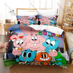 Gumballi h&auml;mmastav maailm Gumball & Darwin HD Prindiga Voodipesukomplekt Tekikott + 2 Padjap&uuml;&uuml;ri Pol&uuml;ester Poiste T&uuml;drukute Toa Dekoor 135x200cm