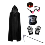 Laste Halloweeni kummituse cosplay kost&uuml;&uuml;m punase kolba keepi ja sirbiga, &otilde;udne vampiiri mask, lihav&otilde;ttep&uuml;ha keep 140 black