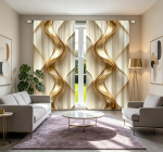 2 tk Digitaalselt tr&uuml;kitud kardinat, Kuldne Laine Abstraktne Voolav Metallik Luksus, Moodne KoduDekoratsioonistiil elutuppa Magamistuppa 132x160cmx2&Rod pocket &2 panels
