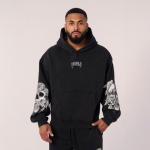YoungLA meeste retro kapuutsiga graafilise tr&uuml;kiga pusa XL black