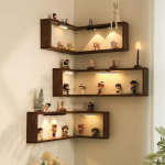 Tammepuidust 90&deg; Nurgaseinariiul - Dekoratiivne Raamaturiiul ja V&auml;ikeste M&auml;nguasjade Korraldaja 40*20*20CM with 10CM Light Strip