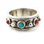 Bague Argent 'Gaya' Turquoise / Corail 54 t&uuml;rkiissinine