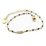 Les Tr&eacute;sors De Lily [R0257] - Bracelet cr&eacute;ateur Acier 'Boho' noir dor&eacute; - 10x3 mm (plume) must