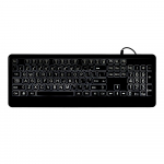 Suure tr&uuml;kiga juhtmega klaviatuur, valge, paksude t&auml;htedega vaikne taustvalgustusega klaviatuur must