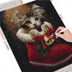 5D DIY Teemantmaaling J&otilde;ulud kassisaabas Teemanttikandid Loom Rhinestone Pilt N&auml;put&ouml;&ouml; K&auml;sitsi valmistatud kingitus Full Round (20X30CM)