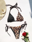 10 v&auml;rvi Splicing Halter Leopard Bikiinid Naiste ujumistrikoo Naiste Ujumisriided Kaheosaline bikiinikomplekt supluskost&uuml;&uuml;m Ujumine Daam S leopard/must