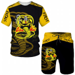 Suvine Cobra Kai 3D-prindiga T-s&auml;rk/l&uuml;hikesed p&uuml;ksid/&uuml;likond Meeste lahe l&uuml;hikeste varrukatega sportlik komplekt vabaaja hip-hopi spordir&otilde;ivad 2-osaline spordidress L