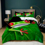 3D Frog seeria voodipesukomplekt Multikas loomade teki- ja padjap&uuml;&uuml;r 2/3 t&uuml;kki AU/DE/US/UK/EU t&auml;issuuruses kodukaunistus Baby 100x135cm