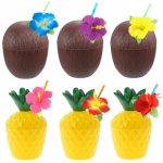 6 komplekti Hawaii troopilise ananassi kookose joogitops plastikust mahlatopsid Suvine rannabassein Hawaii Luau s&uuml;nnip&auml;evapeo kaunistus 6pcs
