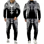 Gothic Skull Tattoo 3D prinditud kapuuts/spordidress Mood meeste mootorratturi spordir&otilde;ivaste komplekt Lahe graafiline dressipluus + p&uuml;kste &uuml;likond S