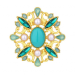 Retro pross, roheline kividest kunstp&auml;rlitest peen vintage &uuml;likond rev&auml;&auml;r pandlaga rinnam&auml;rgi komplekt kuldne