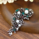 Vintage naiste pear&auml;t Pross Hall Crystal Pross Antiikkuldne V&auml;rvus P&auml;rlikohv Pross Pruudiehted roheline