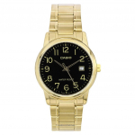 Casio analoog kullatoonis roostevabast terasest musta sihverplaadiga kvartsist meeste k&auml;ekell MTP-V002G-1B must