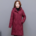 Suures suuruses XL-6XL Keskealised naiste talvised polsterdatud mantlid kapuutsiga vabaaja paksud soojad talvejoped naisele elegantsed pikad parkad XL punane
