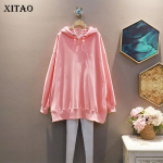 XITAO Casual naiste dressipluus lahtine pullover, moodne kapuutsiga top WMD2700 One Size roosa