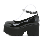 Naiste mustast nahast Mary Jane'i kingad Naiste gooti stiilis Lolita platvormkingad Punk-gooti s&uuml;dames&otilde;rmus pannal Kawaii t&uuml;drukute koolikingad 40 must