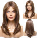 ALAN EATON s&uuml;nteetilised parukad, pikad sirged kihilised soeng Ombre pruun segatud hall t&auml;isparukas ja tukk naistele