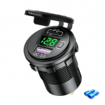 60w USB-t&uuml;&uuml;pi C auto USB-laadija pesa, 12v/24v kahe USB-v&auml;ljundiga Pd3.0 ja qc3.0 autopistikupesa koos Led-voltmeetri ja sisse/v&auml;lja l&uuml;litiga Fast C no wire