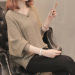 S&uuml;gis- ja talvine naiste nahkhiirte s&auml;rk avara pullover, kootud top &otilde;&otilde;nes latern varrukatega kootud kampsun naiste jakk One Size khaki