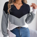 S&uuml;gistalvise v&auml;rvi kontrastiga kootud kampsun naiste pikkade varrukatega triibuline V-kaelusega pulloverid kampsun mood lahtised kudumid 30417 S hall v&auml;rv