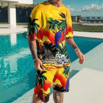 Meeste l&uuml;hikesed p&uuml;ksid T-s&auml;rgi komplekt Komplektid Graphic Tree Crew Kaelus Riietus 3D Prinditud Igap&auml;evane l&uuml;hikeste varrukatega Hawaii disainer vabaaja 6XL