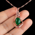 POMOiii Ovaalse kujuga Smaragd V&auml;&auml;riskivide Roosa Kullav&auml;rv Imeilus Kaelakee Naistele V&otilde;luv pulm Kihlus V&auml;&auml;riskivid P&auml;rli rangluu kett Naiste Kingitused 45cm