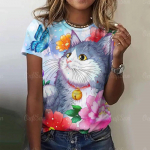 3D Funny Cat Print Naiste T-s&auml;rgi Topid 2023 Suvised Mood T-s&auml;rgid Harujuku Loomade L&uuml;hikeste Varrukatega T-s&auml;rgid Y2k Lahedad Laides Riided 6XL