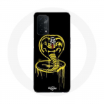 &Uuml;mbris Oppo A74 5G Cobra Kai logoga kollase musta taustaga plakatisarja jaoks