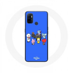 Coque pour Oppo A53 BTS BT21 Tata Chimmy Cooky Rj Koya Shooky Et Mang Jouent De la musique Fond Bleu